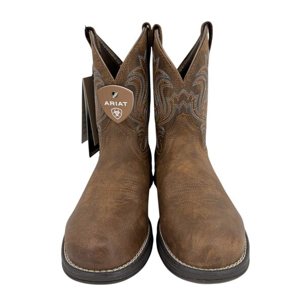 NWOB Ariat Women's Brown Leather Western Shortie Boots US 7B Oil/Slip Resistant - Picture 2 of 12